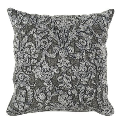 Empress Charcoal Embroidered Pillow